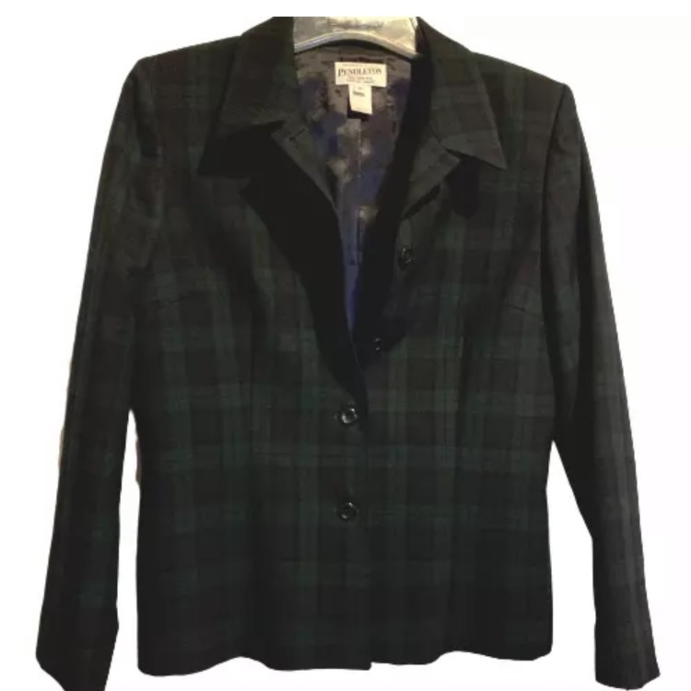 Pendleton Grn/Blue Wool Plaid Blazer Sz 12 Tartan